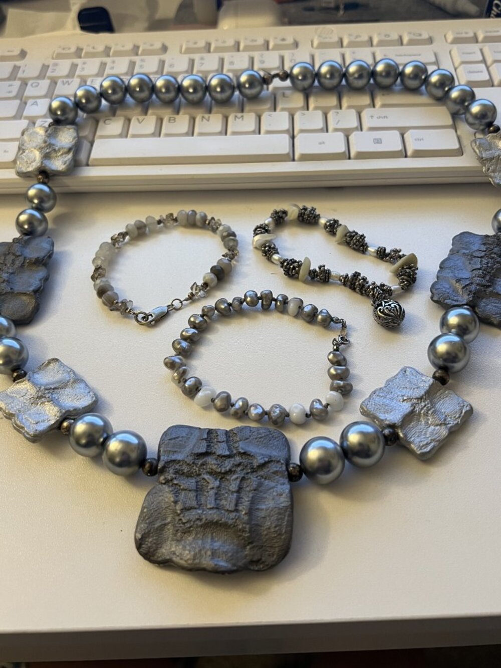 Heavy Metallic Statement Necklace + Mixed Bracelet Set